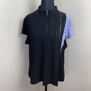 Jamie Sadock Shirt Women's XL Black/Blue Studded Quarter Zip Performance Tennis